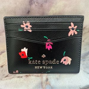 Kate Spade card holder | black floral | compact wallet | excellent condition